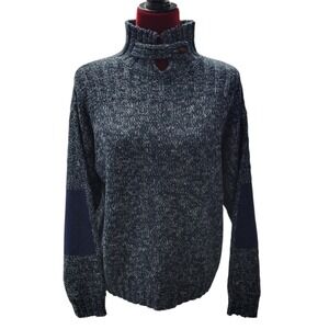 CURIO New York Knit Sweater Turtleneck‎ Button Detail Patch Elbows Sz Lg H479